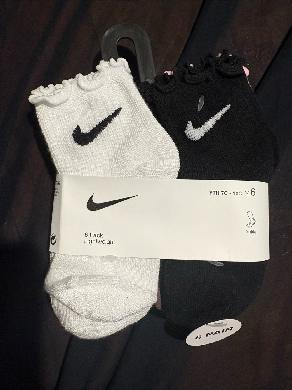 Nike Kids 6-Pack Ruffle Ankle Socks - Black, White & Pink